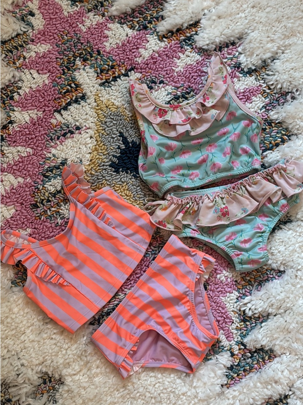 SweetHoney Mint Floral Ruffle Bikini - striped sold